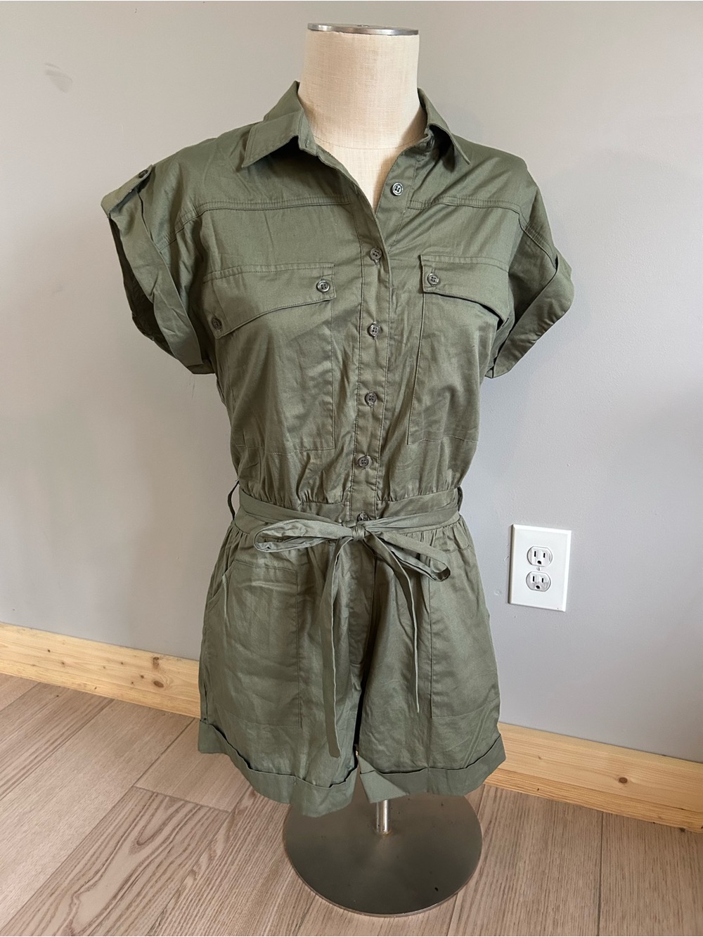 Utility Tie-Waist Olive Green Romper